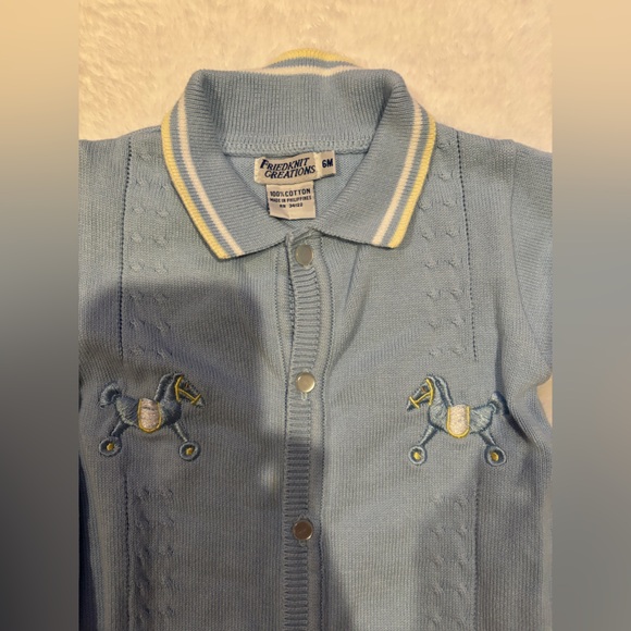 Friedknit Creations Connection Vintage 100% Cotton Blue Rocking Horse Sleeper - Picture 2 of 6